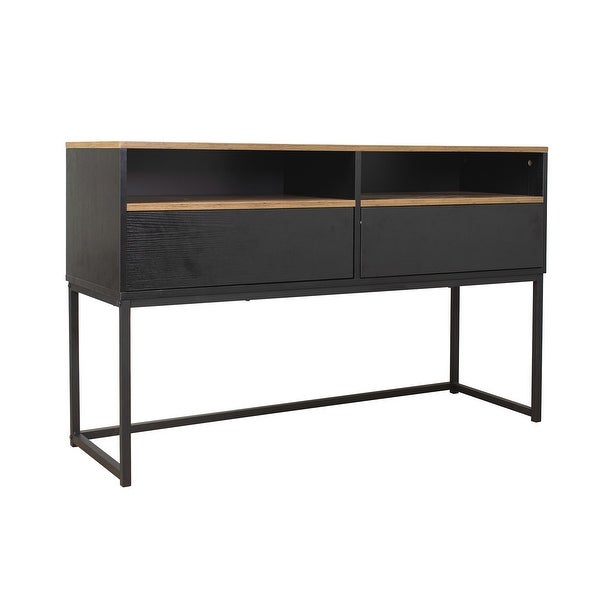 Console Sofa Table with 2 Open Shelves and 2 Drawers for Living Room， Brown (47.24''x15.75''x29.13'')