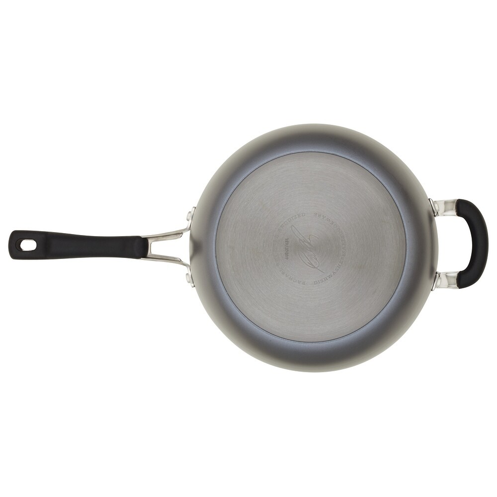 Rachael Ray Cook + Create Hard Anodized Nonstick Saucier Sauce Pan with Lid and Helper Handle  4.5 Quart  Black