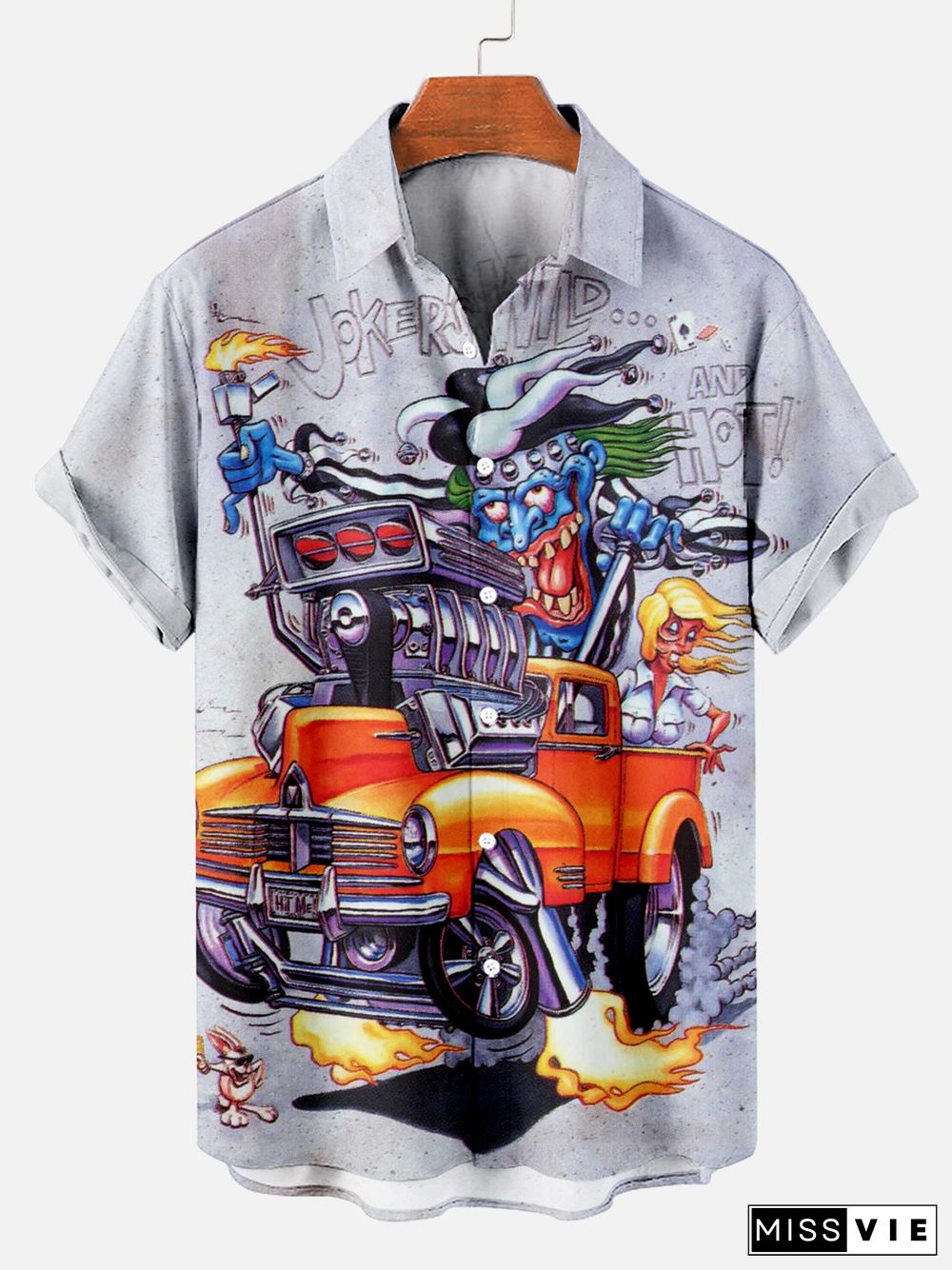 MEN'S NOSTALGIC ANIME CHARACTER RETRO CAR SHORT SLEEVE SHIRT