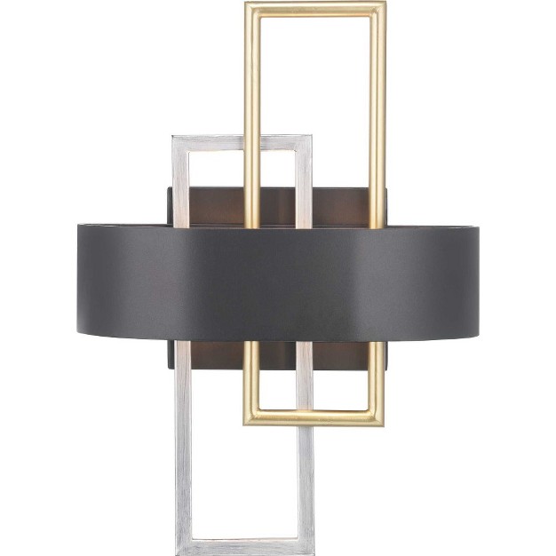 Progress Lighting Adagio 2 light Wall Sconce Black Geometric Pattern Steel Damp Rated Brushed Silver And Brass Accents