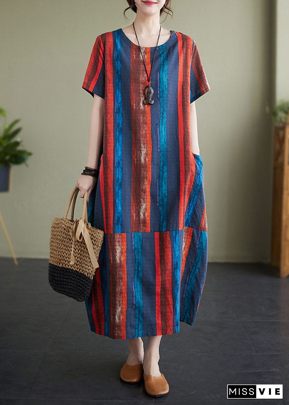 Tangerine Patchwork Loose Maxi Dress Summer