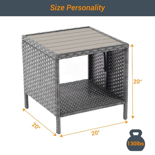 LIVOOSUN Patio HIPS Side Table，Square Coffee Table，Rattan End Table