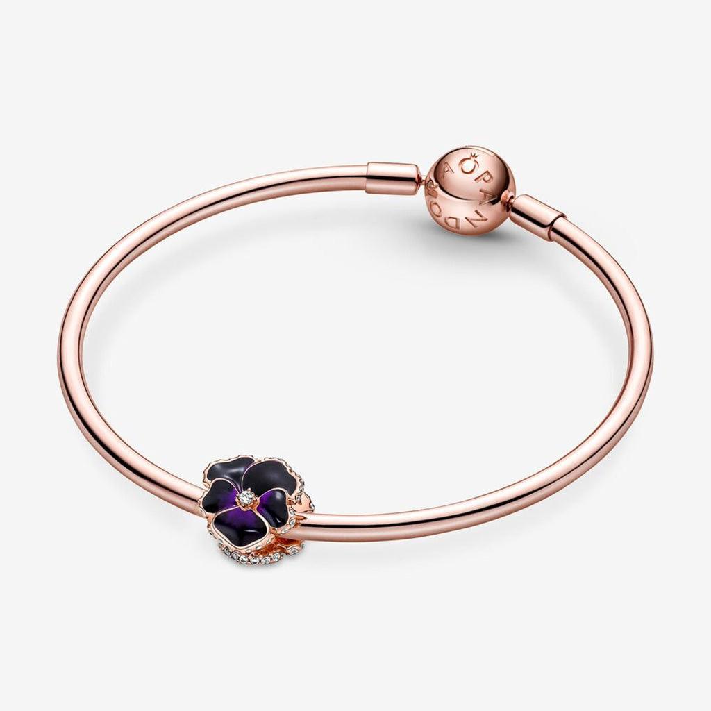 PANDORA  Deep Purple Pansy Flower Charm