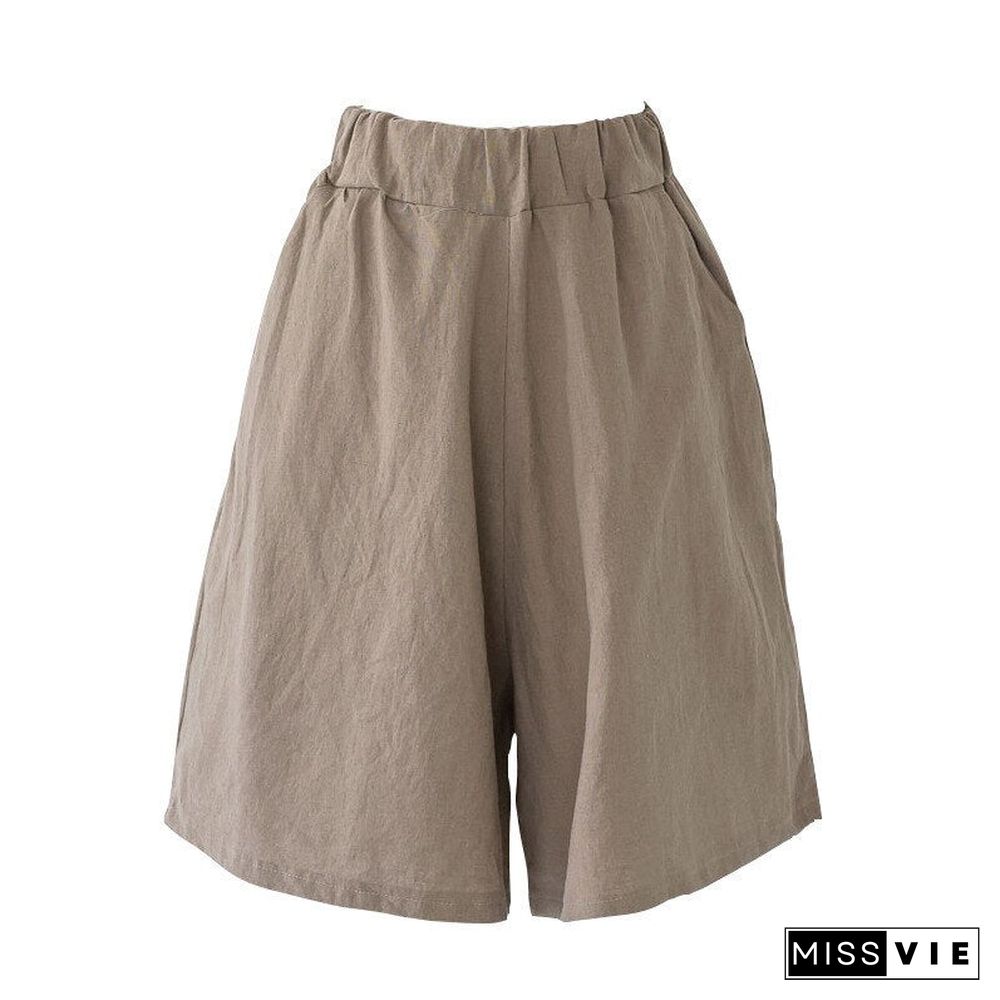 Women'S Clothing Summer Cotton And Linen Casual Shorts Plus Large Large Size Elastic Waist Five-Point Wide-Leg Pants