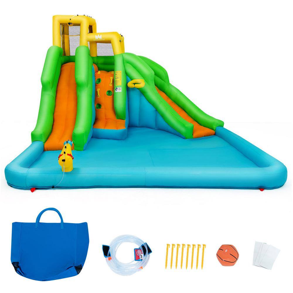 Costway Inflatable Water Park Bounce House 2-Slide Bouncer with Climbing Wall and 480-Watt Blower OP3800+EP21657