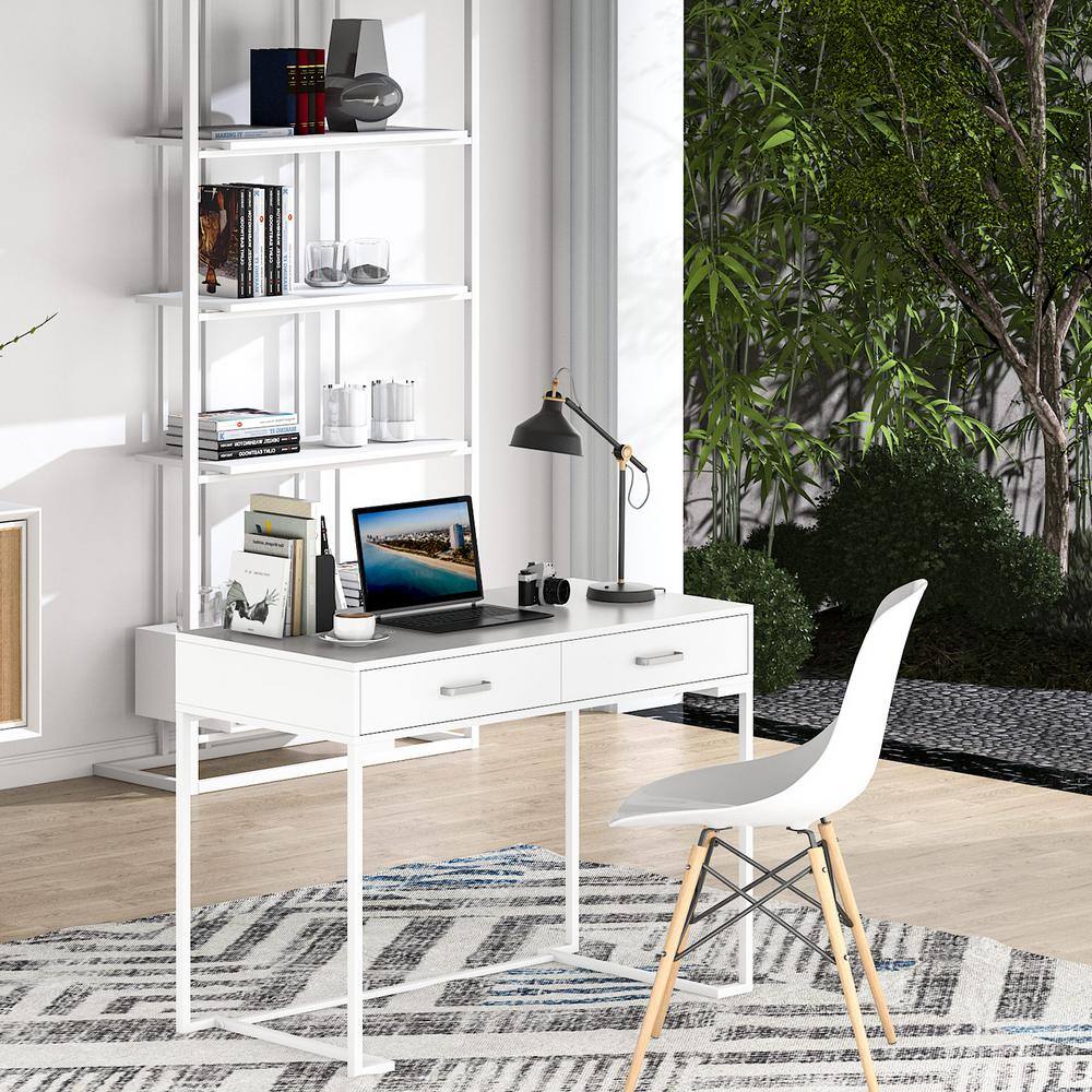 TRIBESIGNS WAY TO ORIGIN Halseey 39.4 in. Rectangle White Wood 2-Drawer Computer Desk HD-M0192