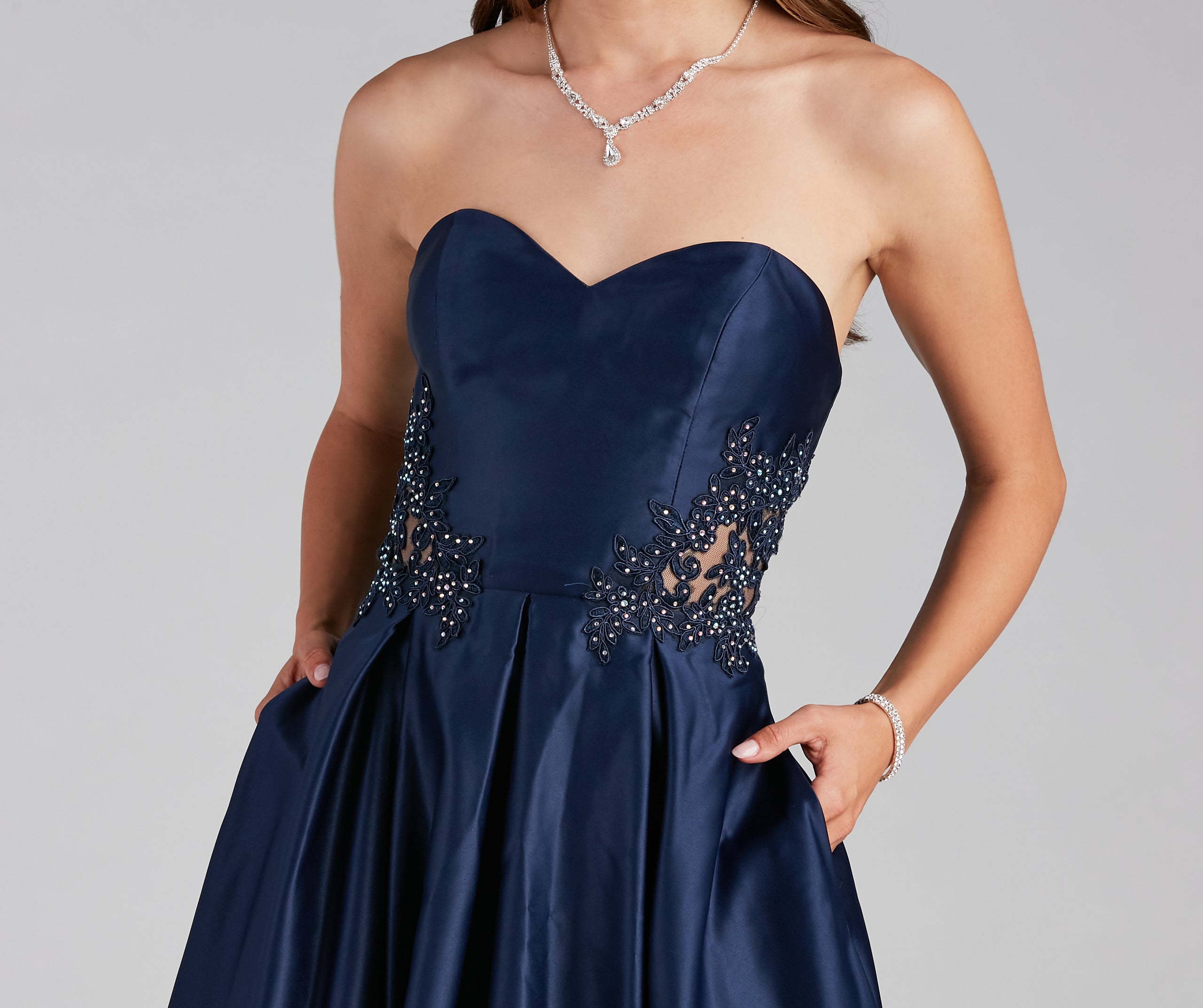 Tinsley Embroidered Pleated Satin Ball Gown