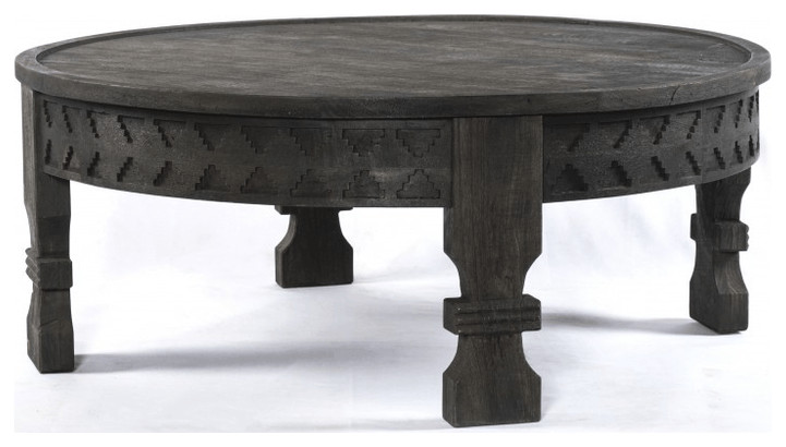 Black Carved Round Wooden Coffee Table   French Country   Coffee Tables   by HomeRoots  Houzz