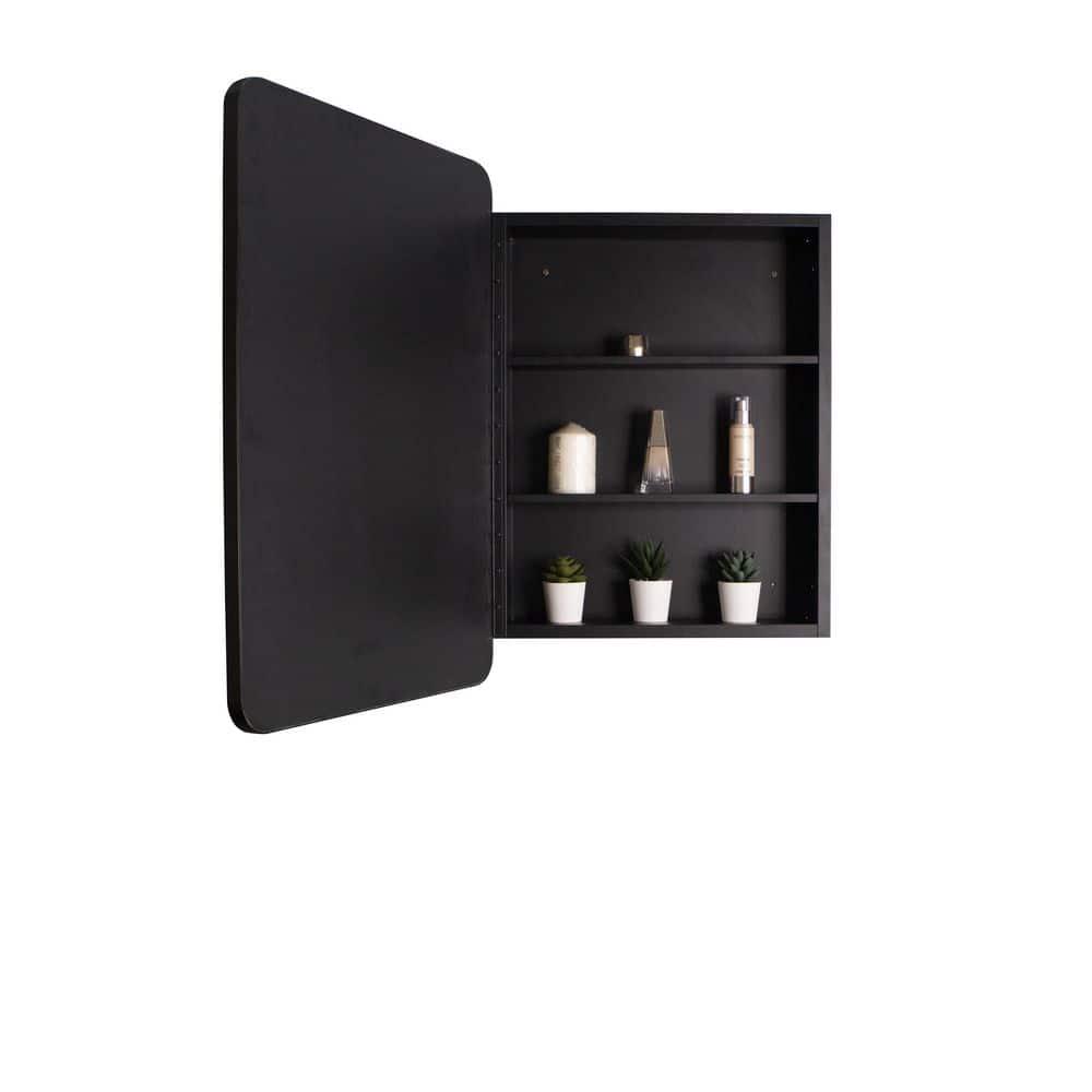 24 in W x 30 in H Rectangular Black Metal Framed Wall RecessedSurface Mount Bathroom Medicine Cabinet with Mirror