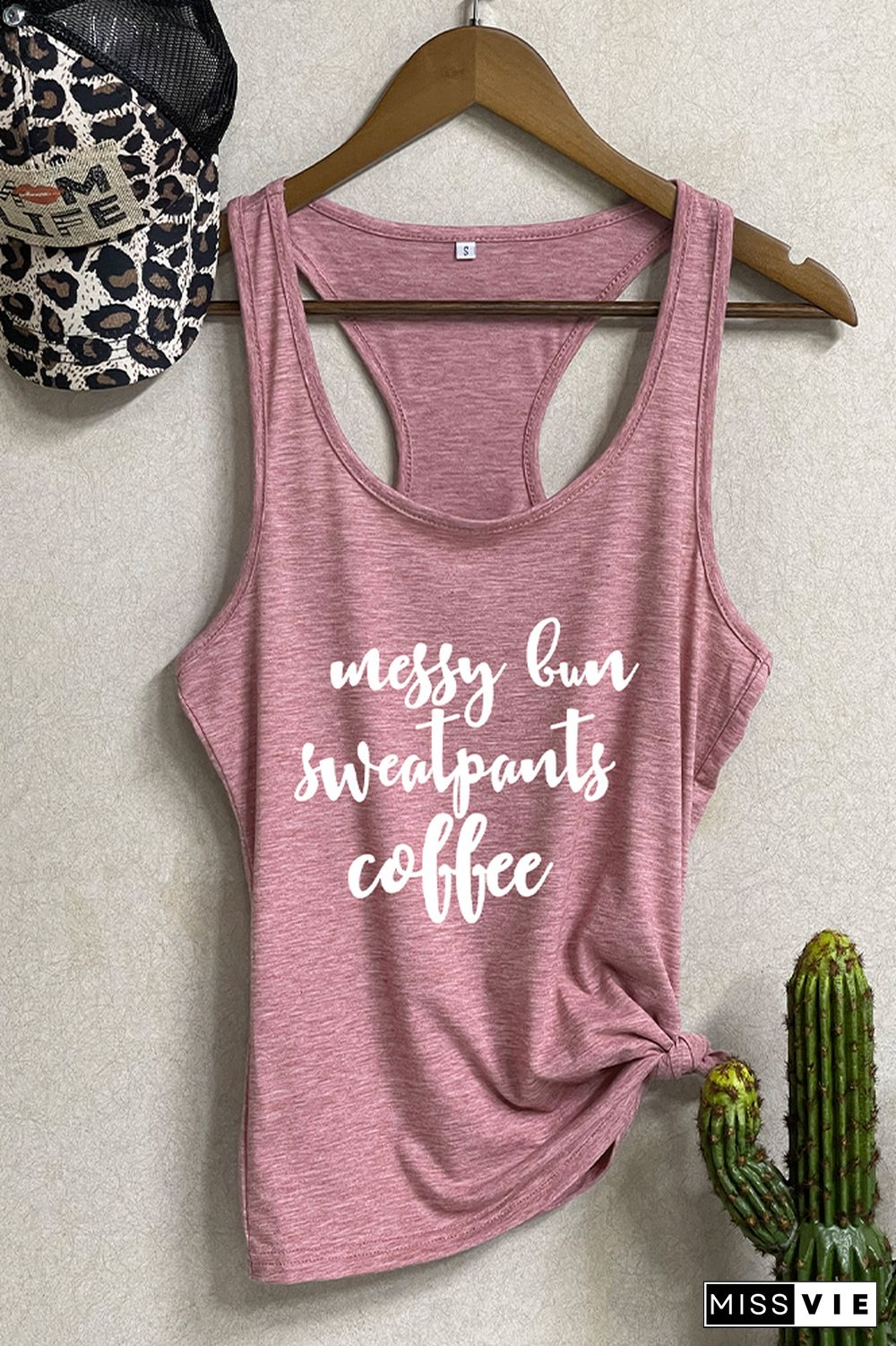 Messy Bun Sweatpants Coffee #mom life Printed Sleeveless Tank Top Wholesale