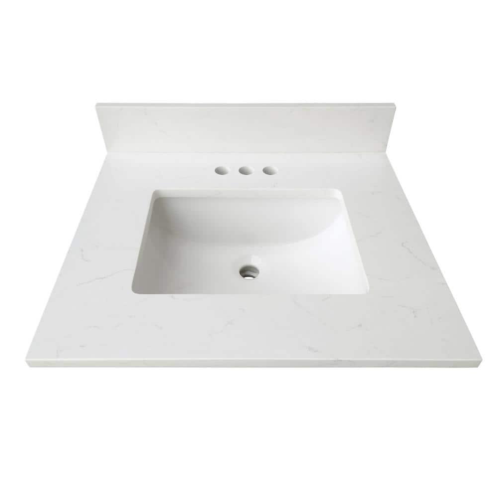 Home Decorators Collection 25 in W x 22 in D x 075 in H Quartz Vanity Top in Carrara White with White Basin