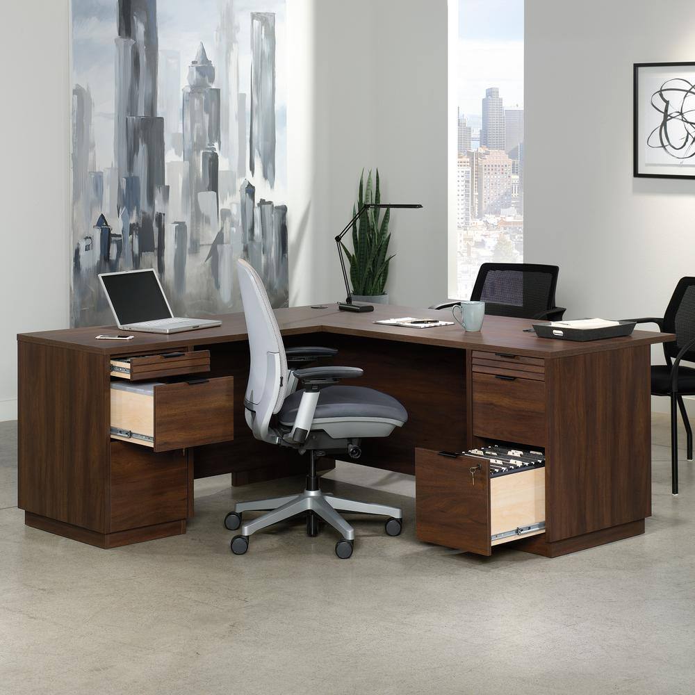 WORKSENSE Palo Alto 71.181 in. L-Shaped Spiced Mahogany 6-Drawer Commercial Computer Desk 427798