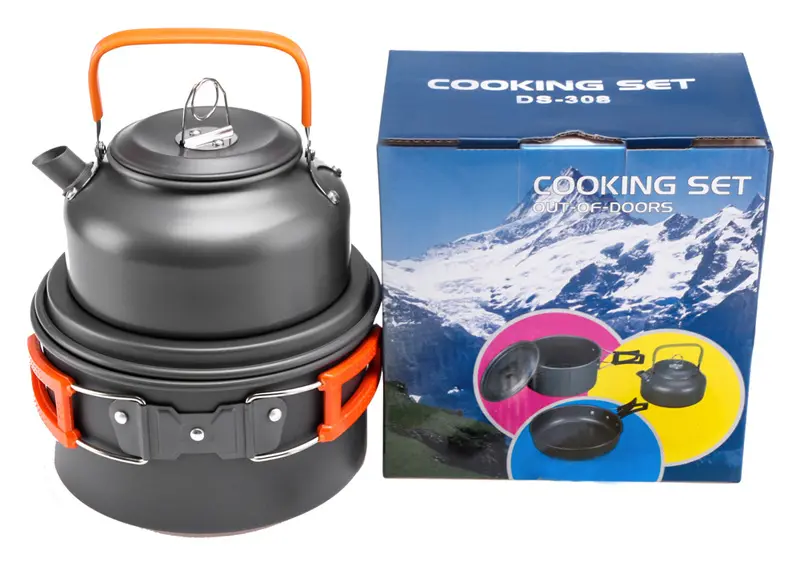 2 3 Persons Outdoor Portable Aluminum Camping cook set Pots and Pans Cookware Set Camping Hiking Kitchen Equipment