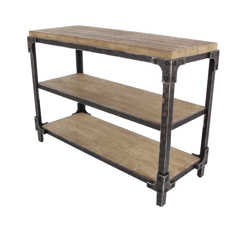 Brown Wood 2 Shelves Console Table