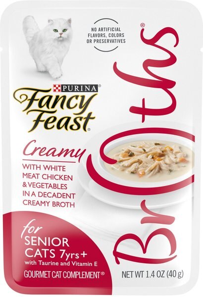 Fancy Feast Senior Creamy With Chicken and Vegetables in Broth Cat Food Complement and Topper， 1.4-oz pouch， case of 16