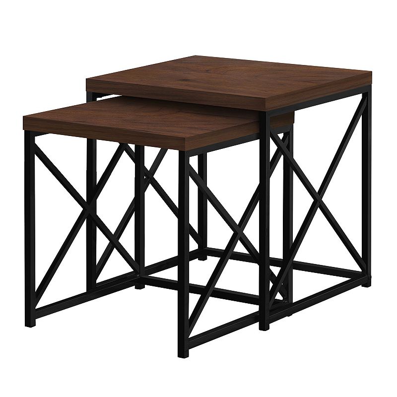 Monarch Specialties 2 Piece Square Nesting Accent Table Set， Cherry and Black