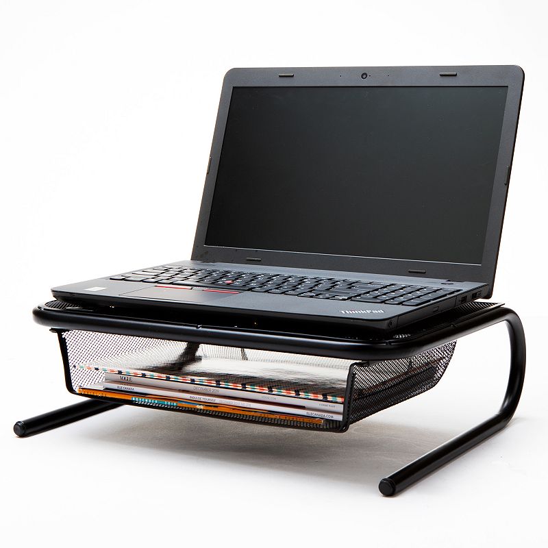 Mind Reader Metal Mesh Monitor Stand and Desk Organizer with Storage Drawer