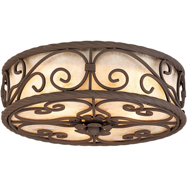 Wide Dark Walnut Scroll 3 light Drum Shade For Bedroom Kitchen Living Room