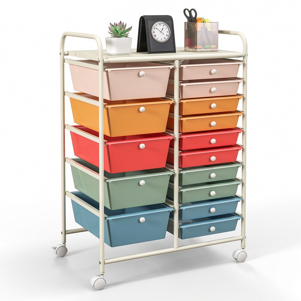 Costway 15 Drawer Rolling Storage Cart Tools Scrapbook Paper Office   See Details