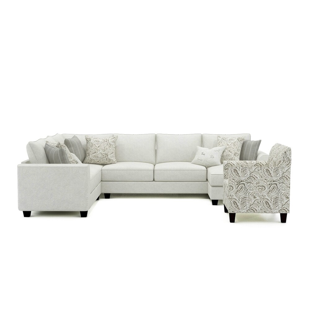 Transitional Ivory Chenille Upholstered 2 Piece Sectional and Paisley Chair Set by Furniture of America