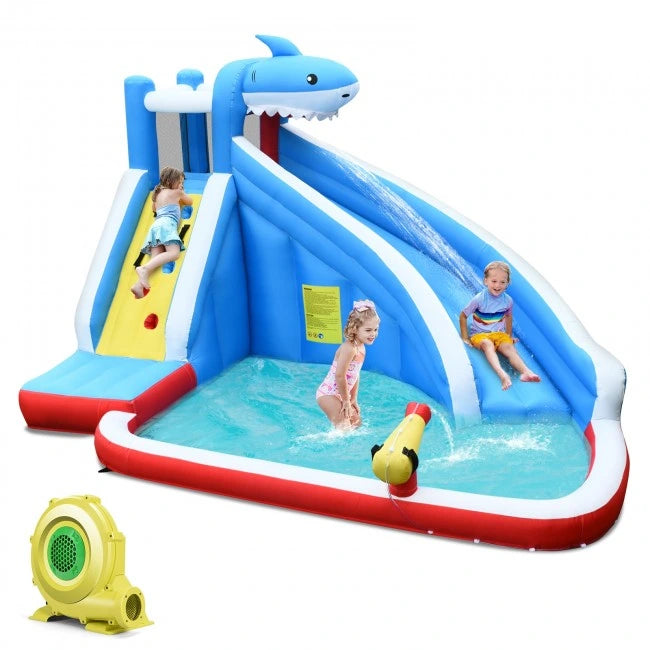 4-in-1 Inflatable Water Slide Park with Long Slide and 735W Blower