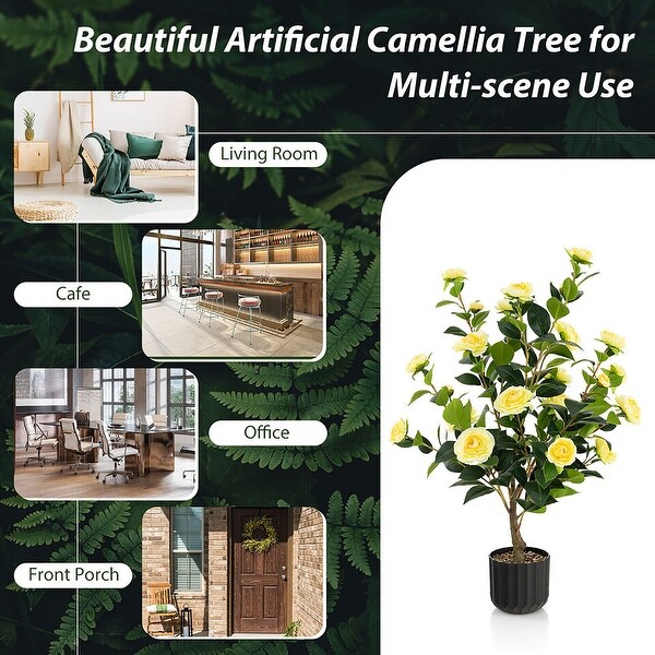 Gymax 2Pack 38'' Artificial Camellia Tree Faux Floral Plant for