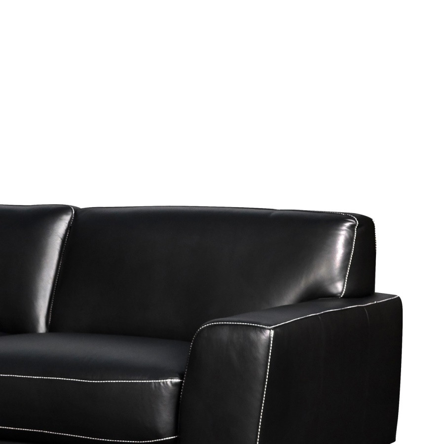 Leather Upholstered Sofa With Track Arms And Metal Legs  Black   Contemporary   Sofas   by VirVentures  Houzz