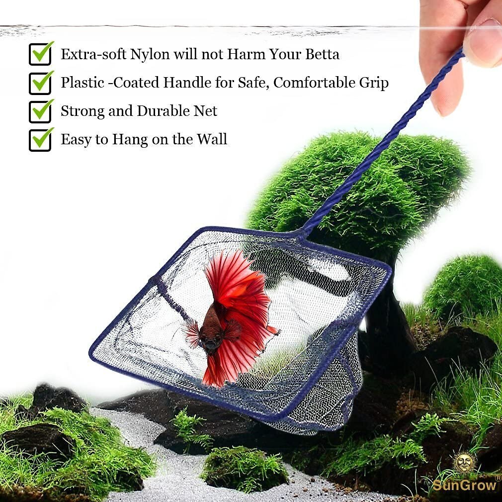 SunGrow Safe Aquarium Cleaning Fine Mesh Betta Fish Net