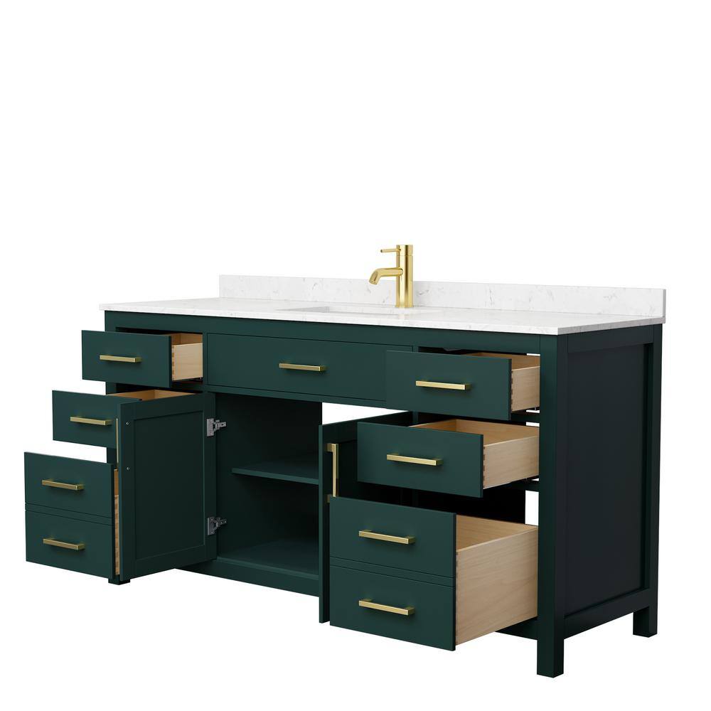 Wyndham Collection Beckett 66 in. W x 22 in. D x 35 in. H Single Sink Bathroom Vanity in Green with Carrara Cultured Marble Top WCG242466SGDCCUNSMXX