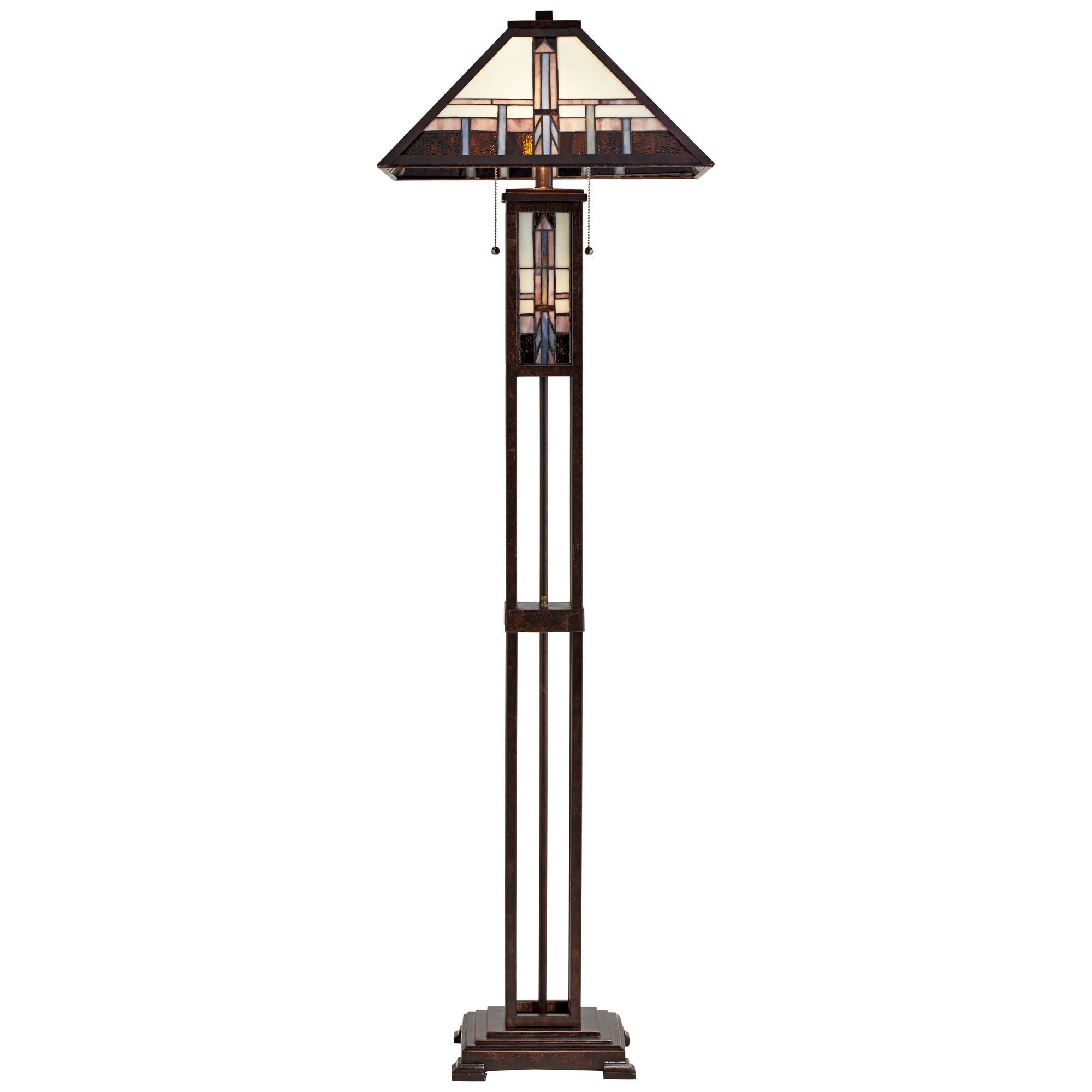 Robert Louis Tiffany Mission Floor Lamp Art Deco with Nightlight 60.5" Tall Oiled Bronze Stained Glass Shade for Living Room Reading Bedroom