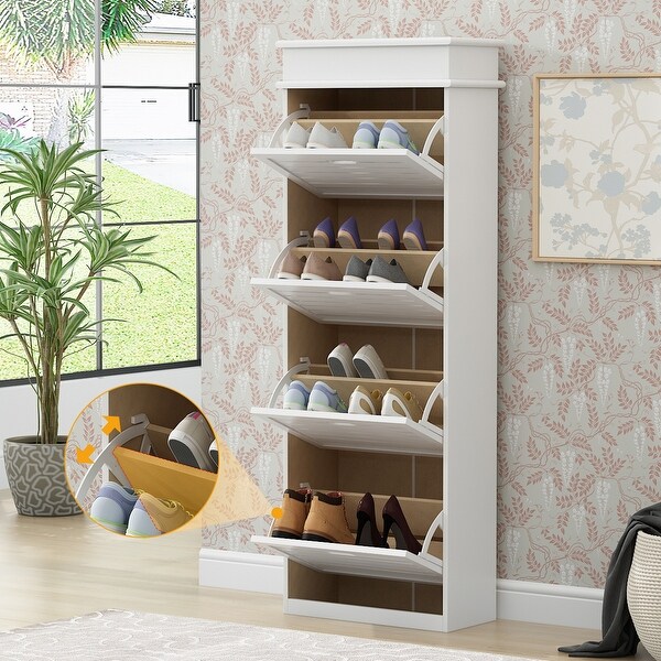 16 Pair Shoe Rack Storage Cabinet Organizer with 4 Drawers - - 35542554