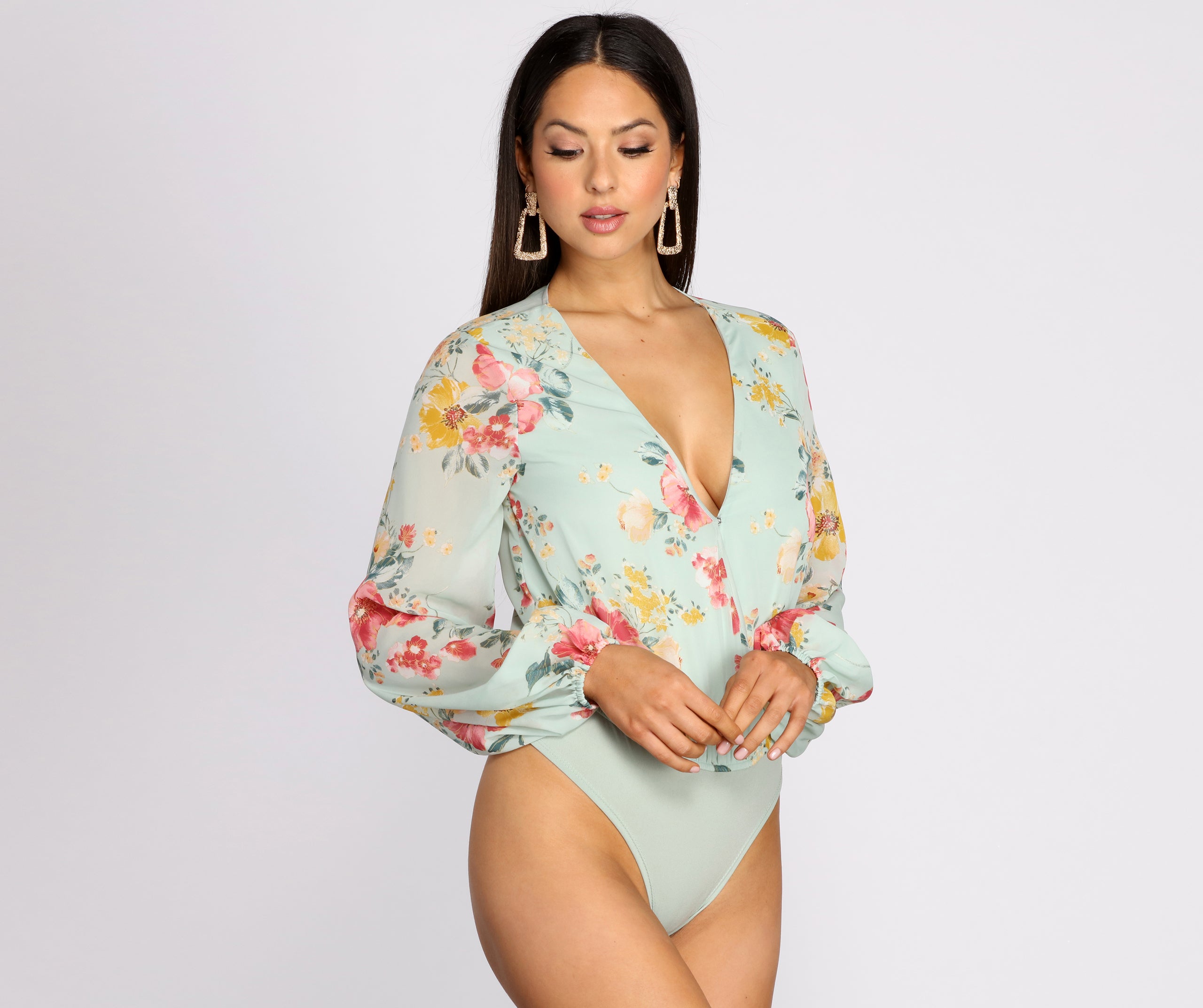 Poised In Petals Floral Chiffon Bodysuit