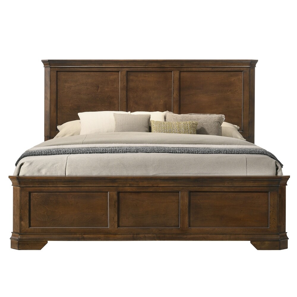 Roundhill Furniture Maderne Traditional Wood Panel Bed with Dresser  Mirror  Nightstand  Antique Walnut Finish