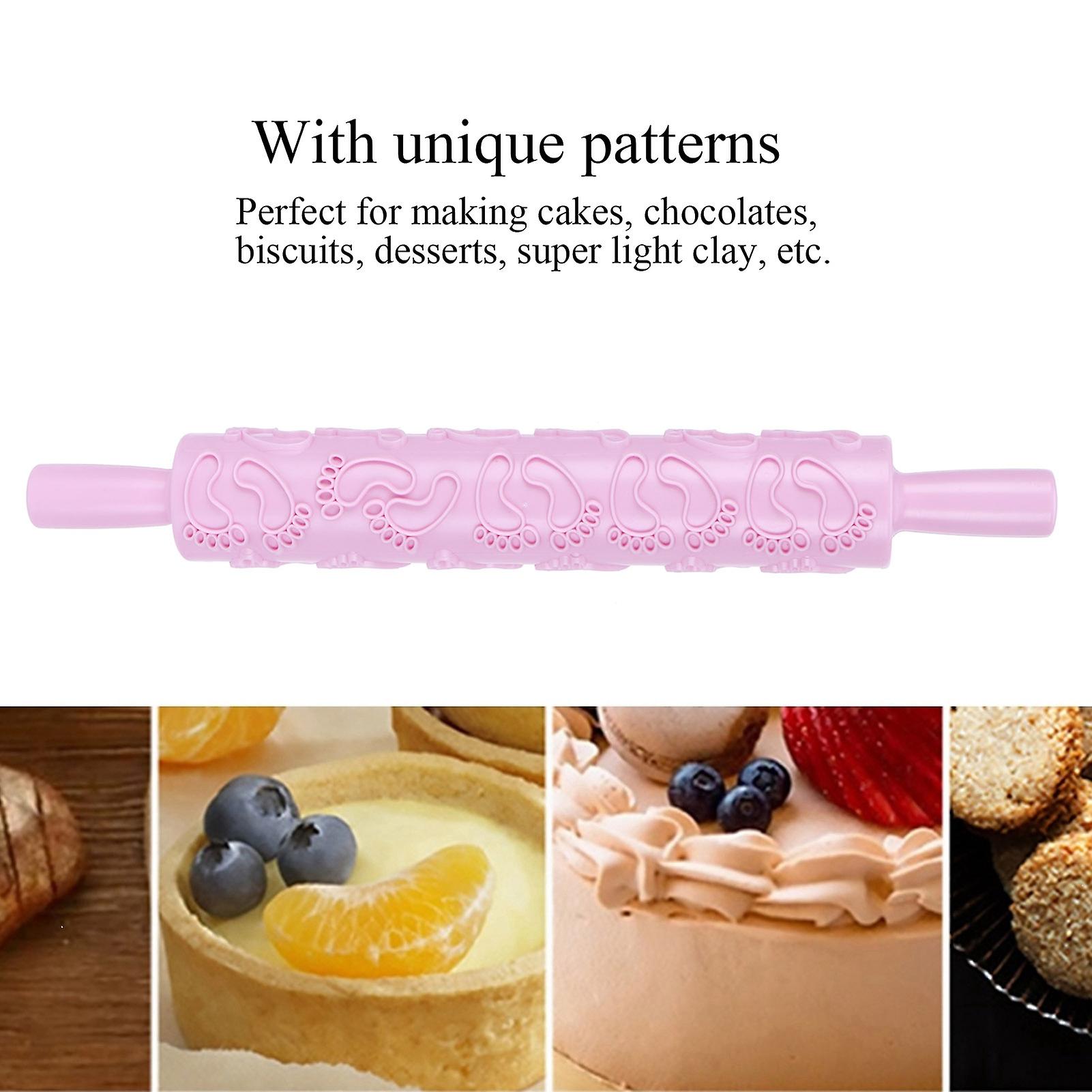 Embossed Rolling Pins， Non-stick Fondant Cake Paste Decorating Tool With Textured And Patterned Design For Baking Fondant， Pizza， Cookies[pink]