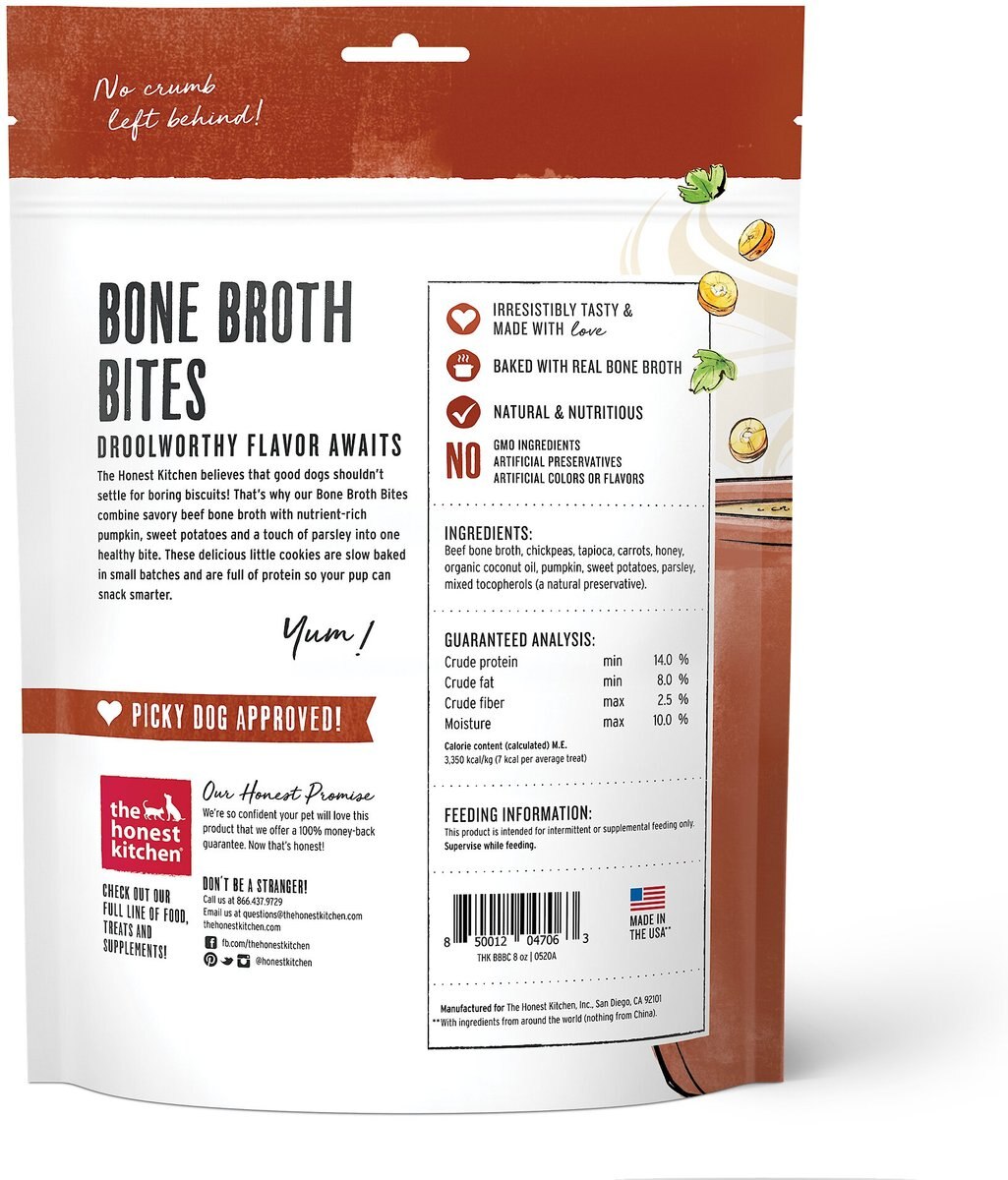 The Honest Kitchen Bone Broth Bites Roasted With Beef Bone Broth， Carrots， and Parsley Dog Treats