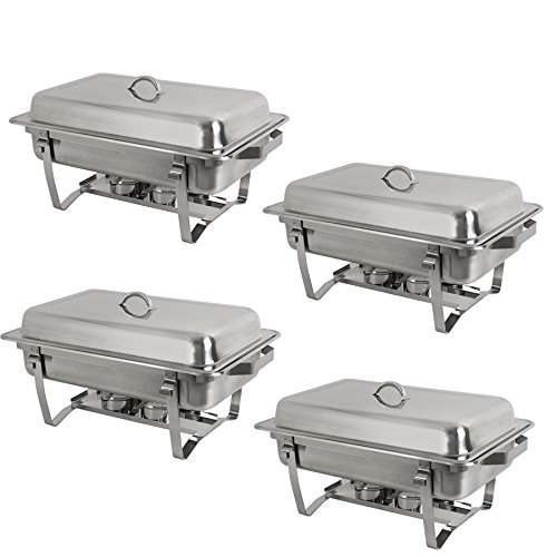 Zeny 4 Pack Premier Chafers Stainless Steel Chafing Dish 8 Qt. Full Size Buffet Trays Silver