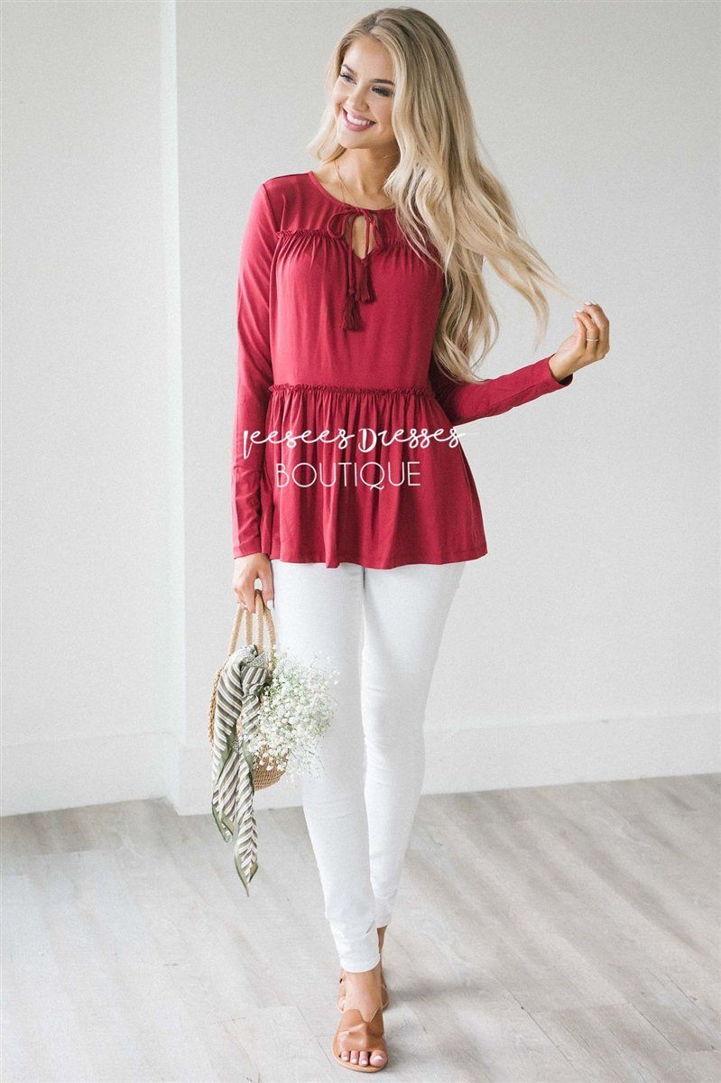 Ruffle Tiered Neck Tie Long Sleeve Top