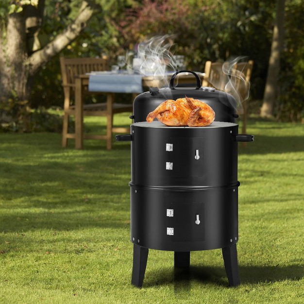 Costway3 in 1 Vertical Charcoal Smoker Portable Bbq Smoker Grill With Detachable 2 Layer