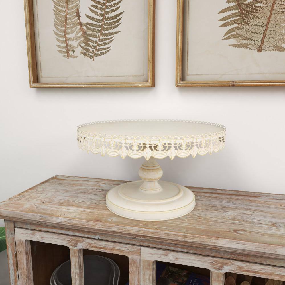 Litton Lane White Decorative Cake Stand with Lace Inspired Edge 50481