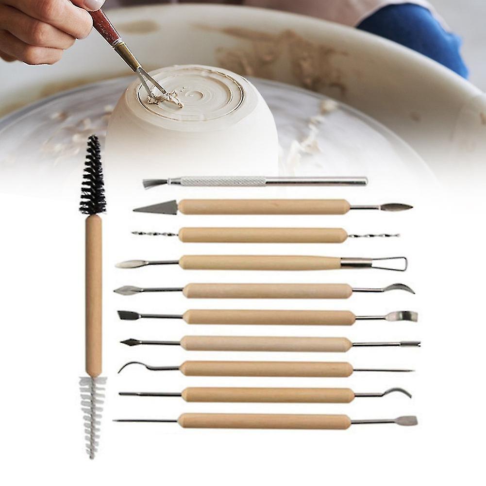 11pcs Clay Sculpting Kit Pottery Tool Ceramic Clay Tools Wooden Handle Polymer Shapers Modeling Carved Tool Craft Kits