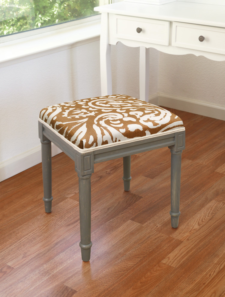 Paisley Grey  Linen Upholstered Vanity Stool   French Country   Vanity Stools And Benches   by 123 Creations  Houzz