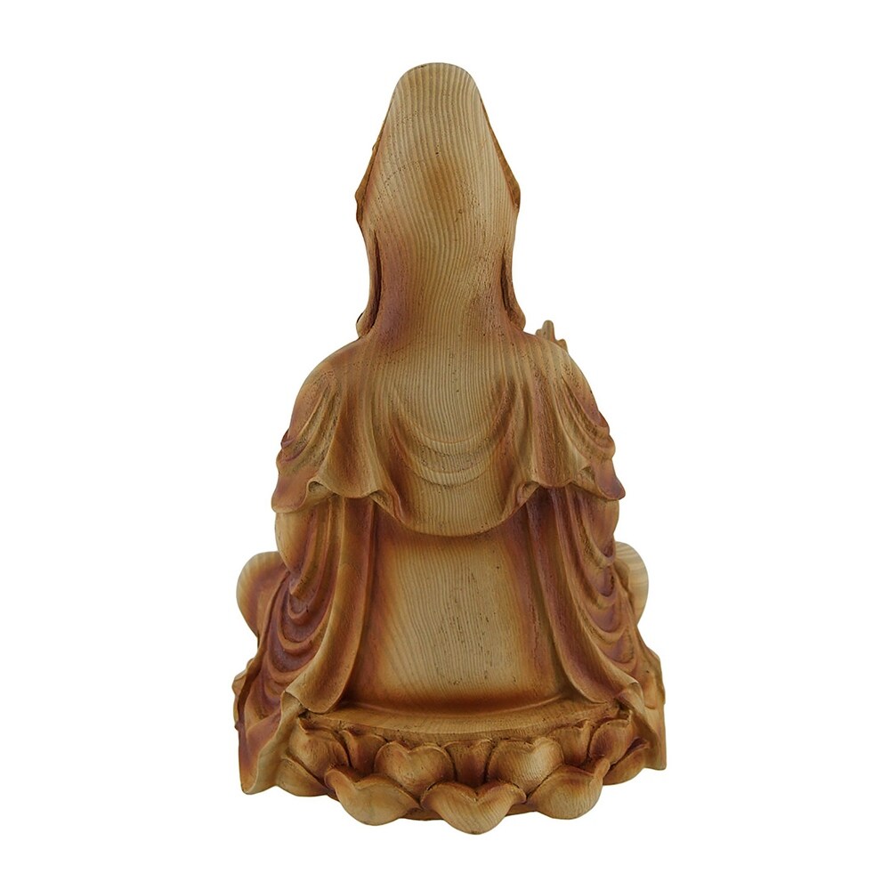 Wood Finish Resin Guanyin Goddess Of Mercy 9 Inch Statue   9 X 5.25 X 4.75 inches