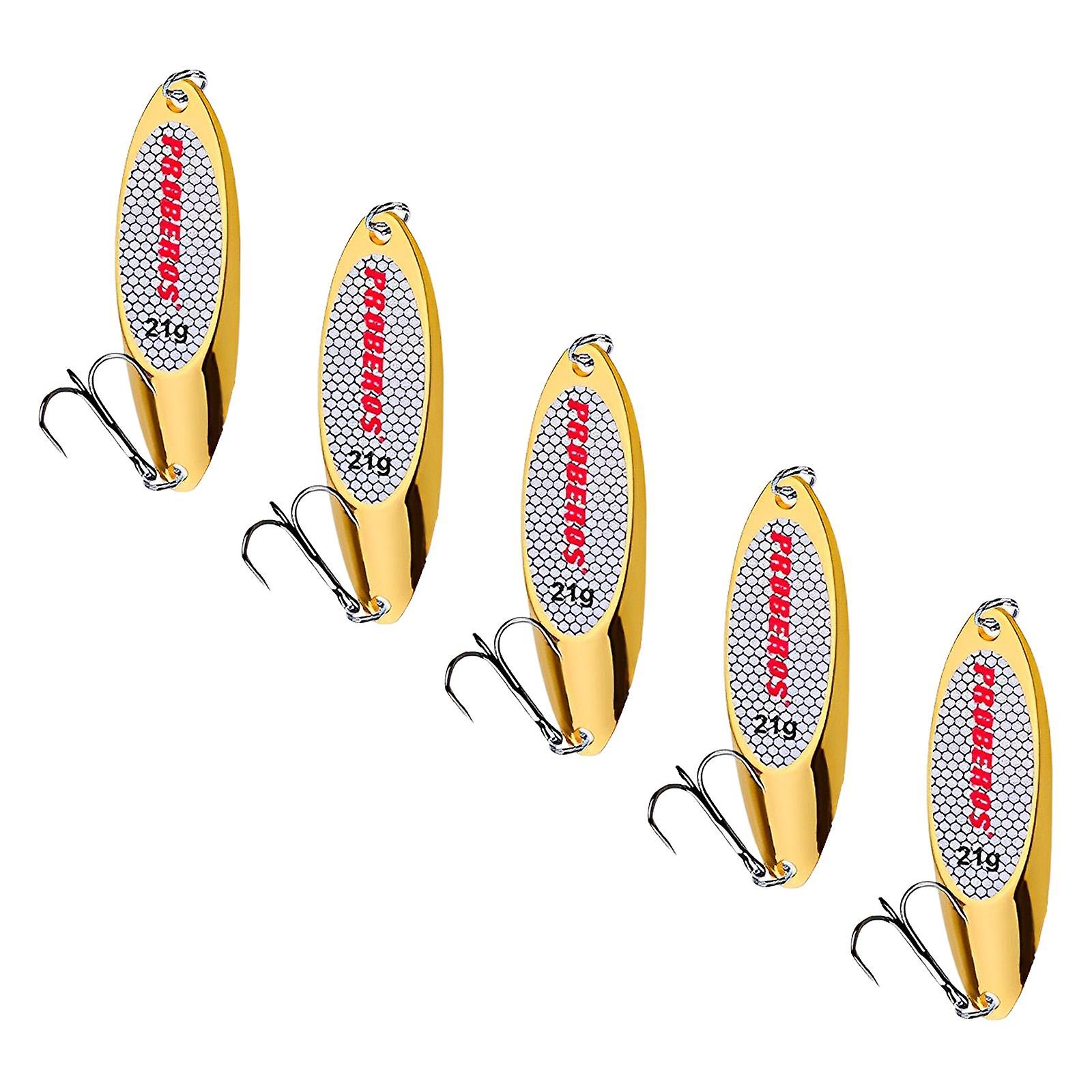 5x Fishing Spoons Vertical Hard Spinnerbaits Bass Baits Freshwater Saltwater Gold 21g