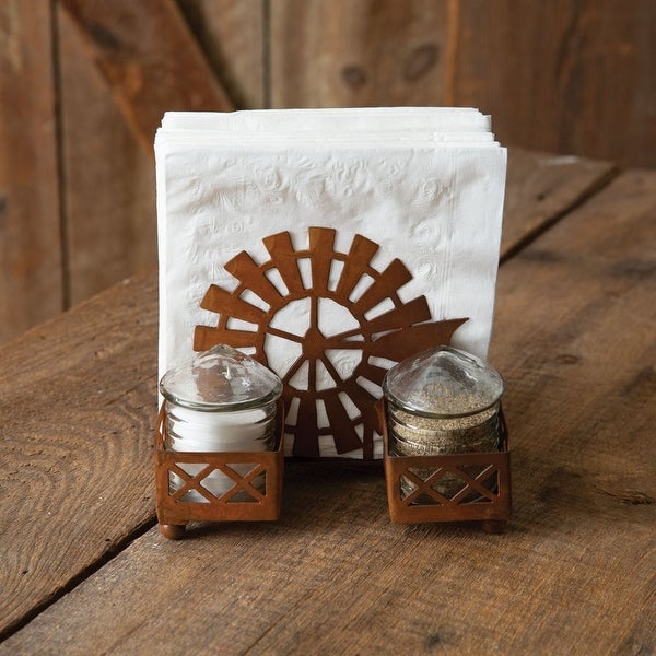 Windmill and Silo Salt Pepper and Napkin Caddy - 6?''W x 4?''D x 5?''H