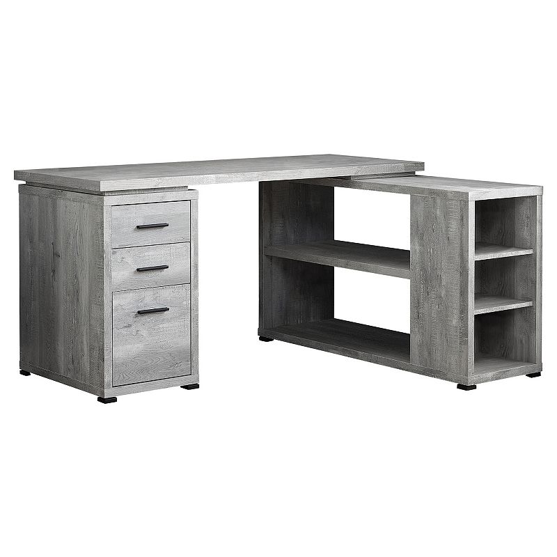 60 Mink Gray L-Shaped Computer Desk with Shelves