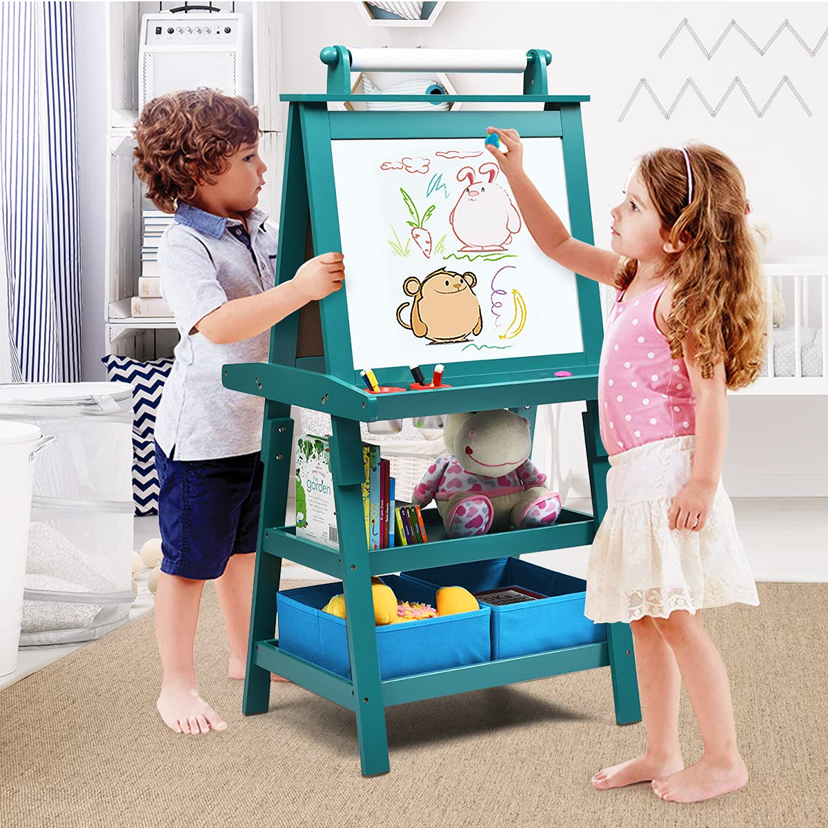 Costzon Kids Art Easel, 3 in 1 Double-Sided Storage Easel