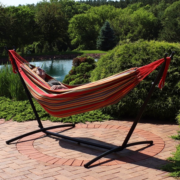 Sunnydaze Large Double Brazilian Hammock With Stand And Carrying Case 400 Lb Weight Capacity