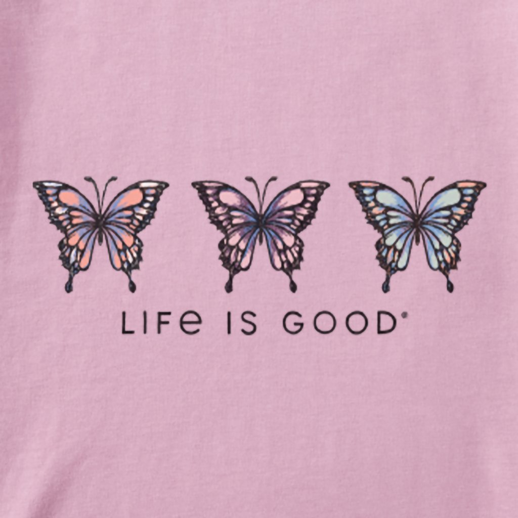 Life Is Good  Women's Three Sketchy Butterflies Short Sleeve Vee