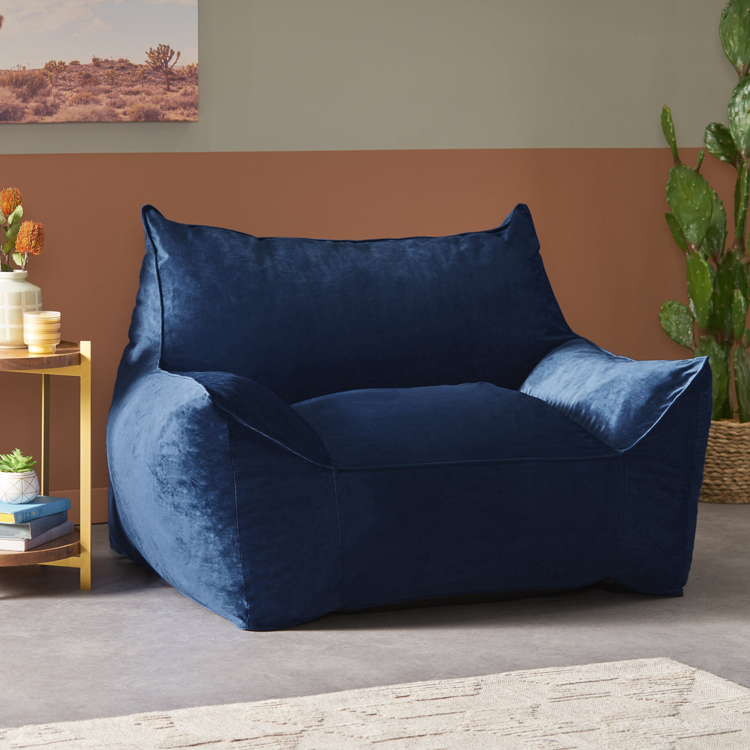 Ehlen Modern Velveteen Bean Bag Chair with Armrests