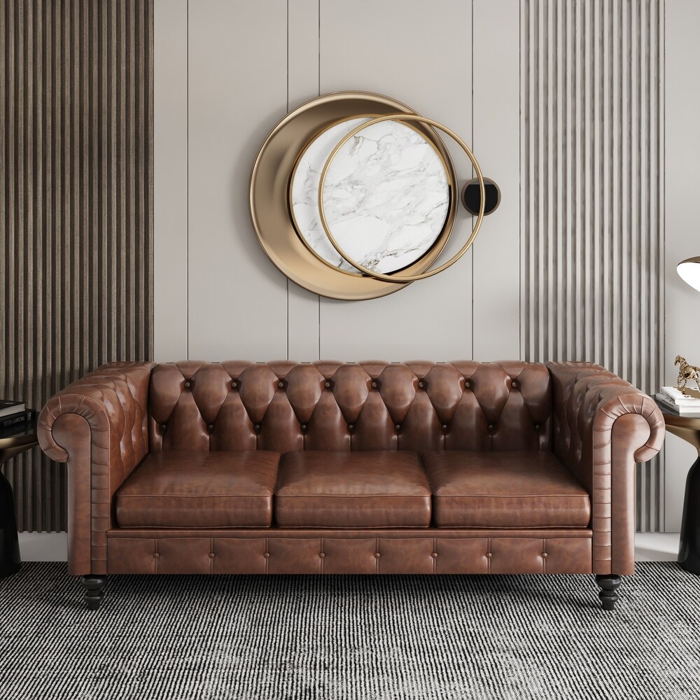 Chesterfield Tufted Cognac Brown Sofa